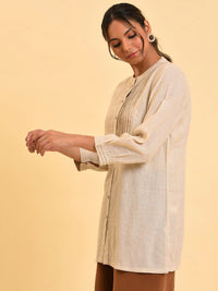 W Beige Mandarin Collar Shirt Style Top