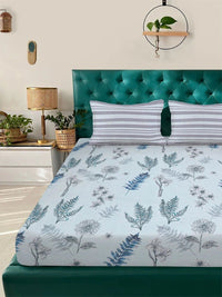 Moda Rapido X KLOTTHE Blue Floral 300 TC King Bedsheet with 2 Pillow Covers
