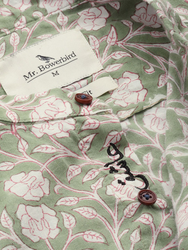 Mr Bowerbird Men Green & White Gul Summer Tailored Fit Casual Shirt