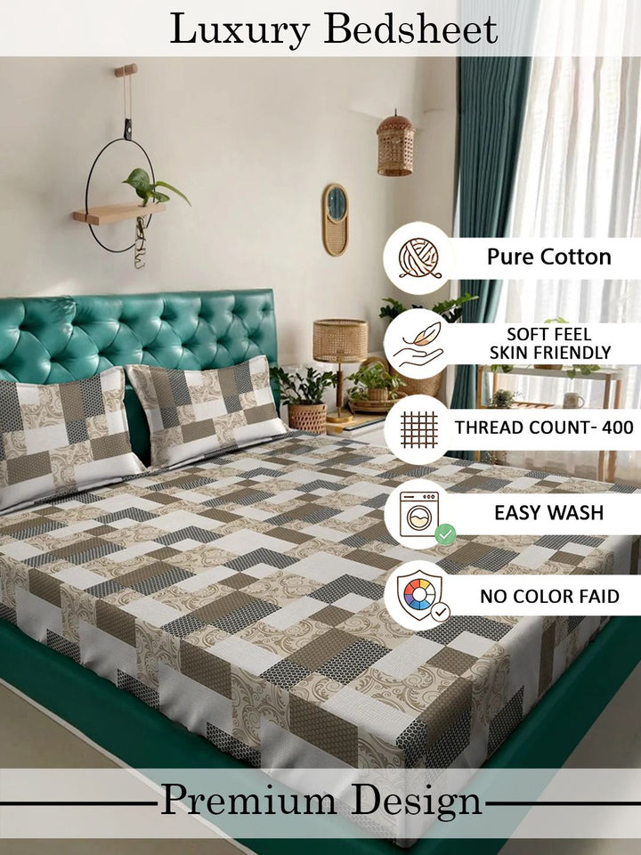 Myntra Elegant Homes Multicoloured Geometric 400 TC King Bedsheet with 2 Pillow Covers