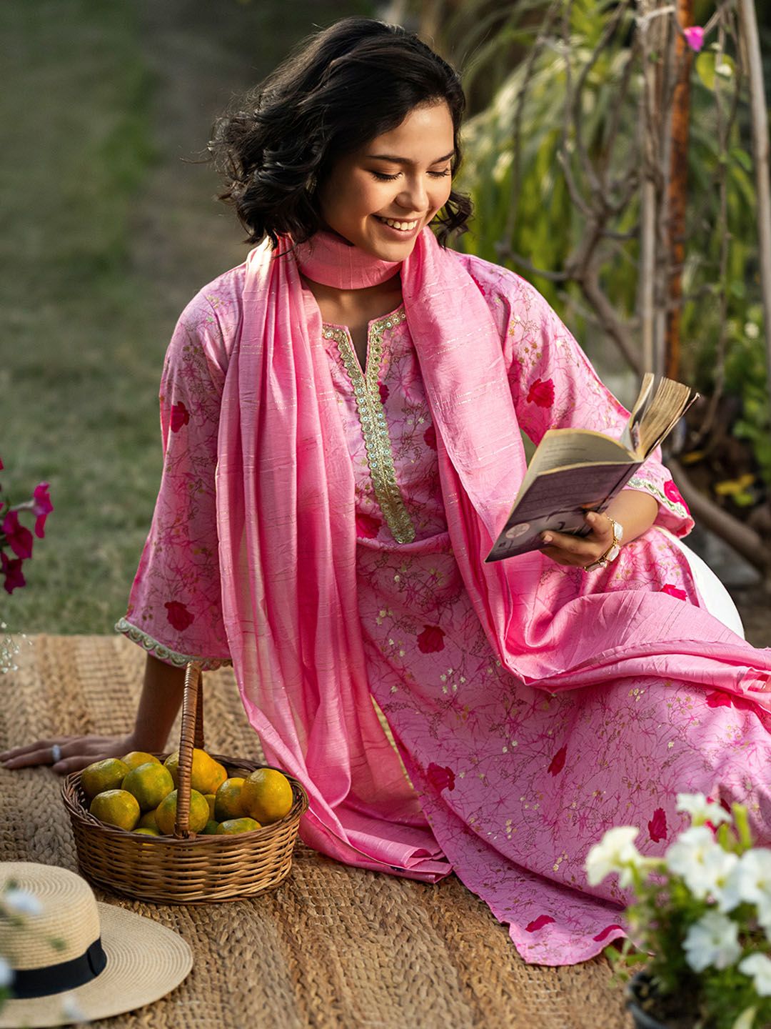 Libas Women Floral Printed Regular Sequinned Kurta with Salwar & With Dupatta