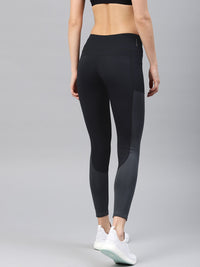 HRX by Hrithik Roshan Women Charcoal Grey & Black Colourblocked Rapid Dry Training Tights