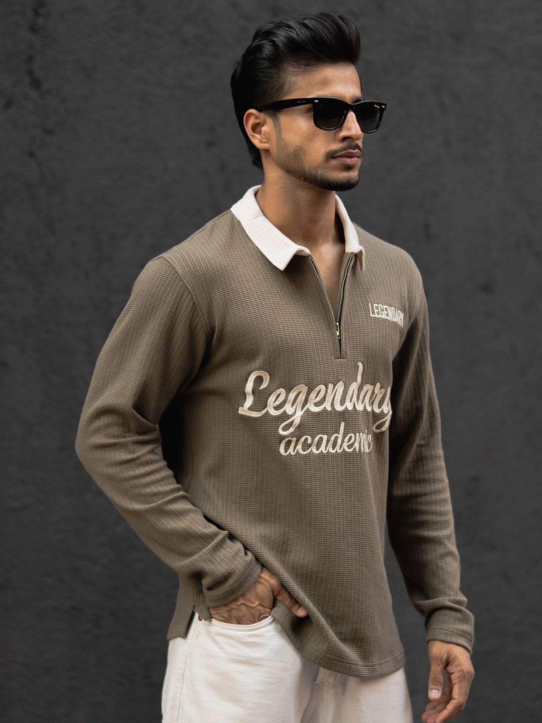 Powerlook Men Textured Typography Printed Polo Collar T-shirt