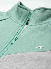 Alcis Women Grey Melange Colourblocked Sea Green Sporty Jacket