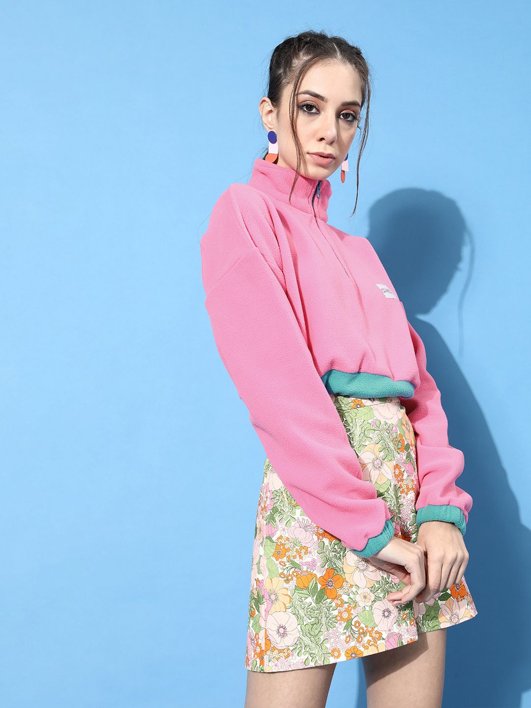 STREET 9 Women Pretty Pink Solid Cropped Sweatshirt