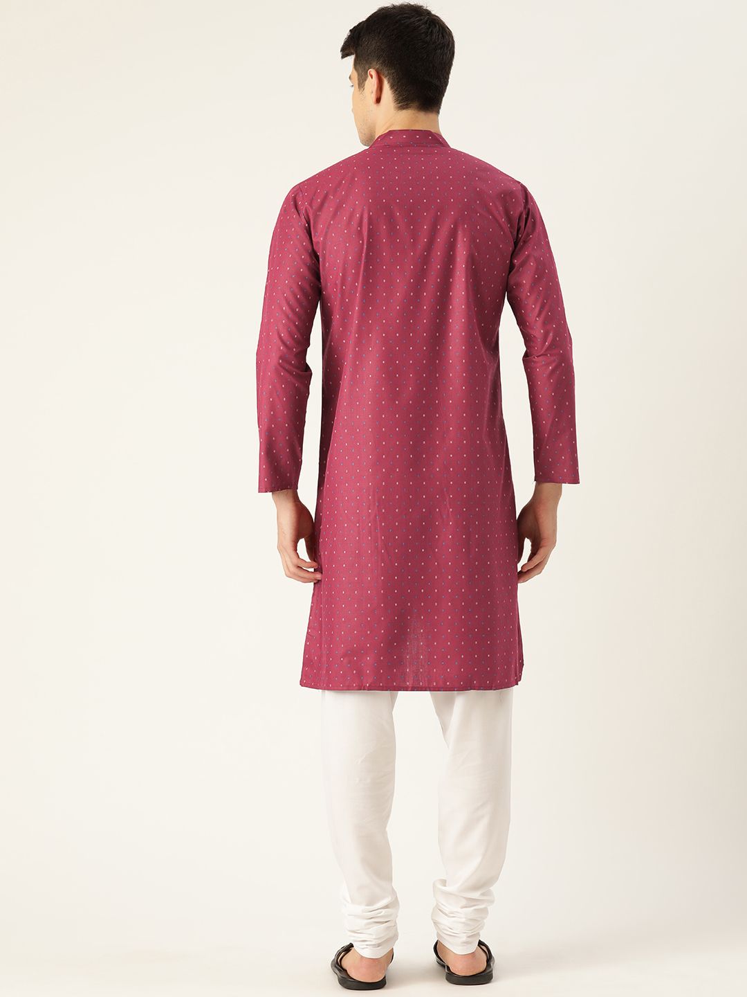 SOJANYA Men Maroon & Blue Printed Asymmetric Angrakha Kurta