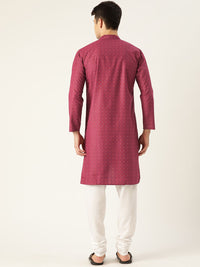 SOJANYA Men Maroon & Blue Printed Asymmetric Angrakha Kurta
