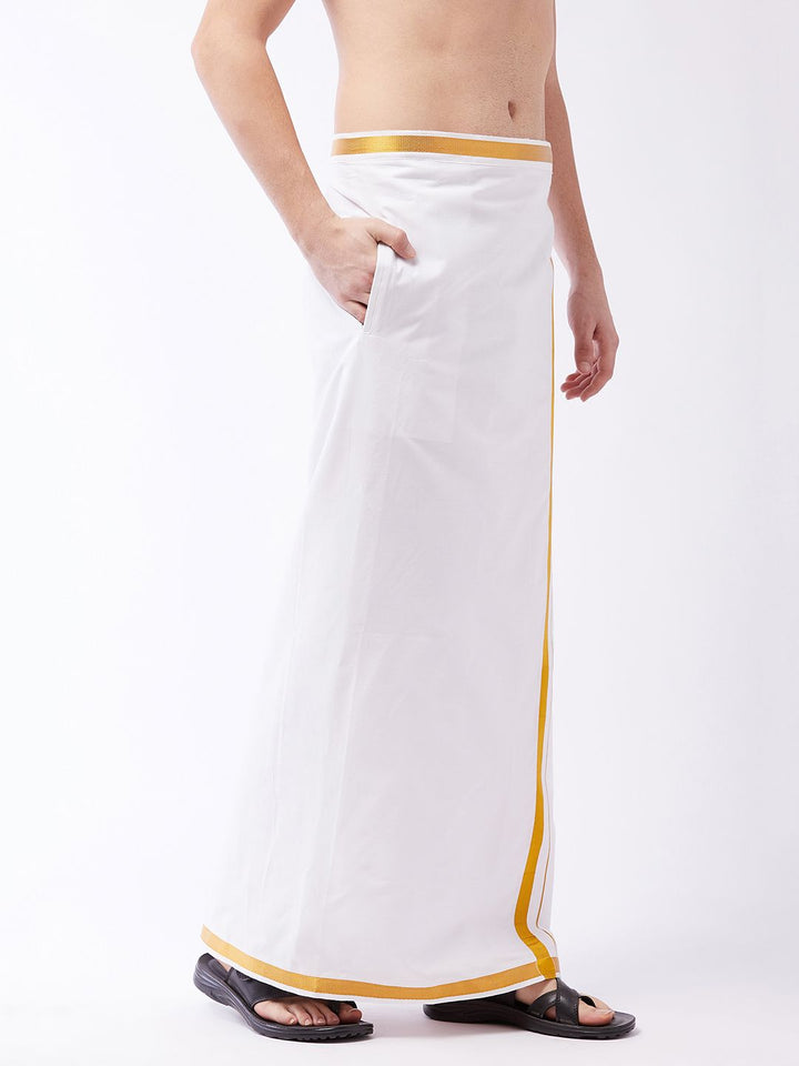 VASTRAMAY Men White Solid Cotton Dhoti