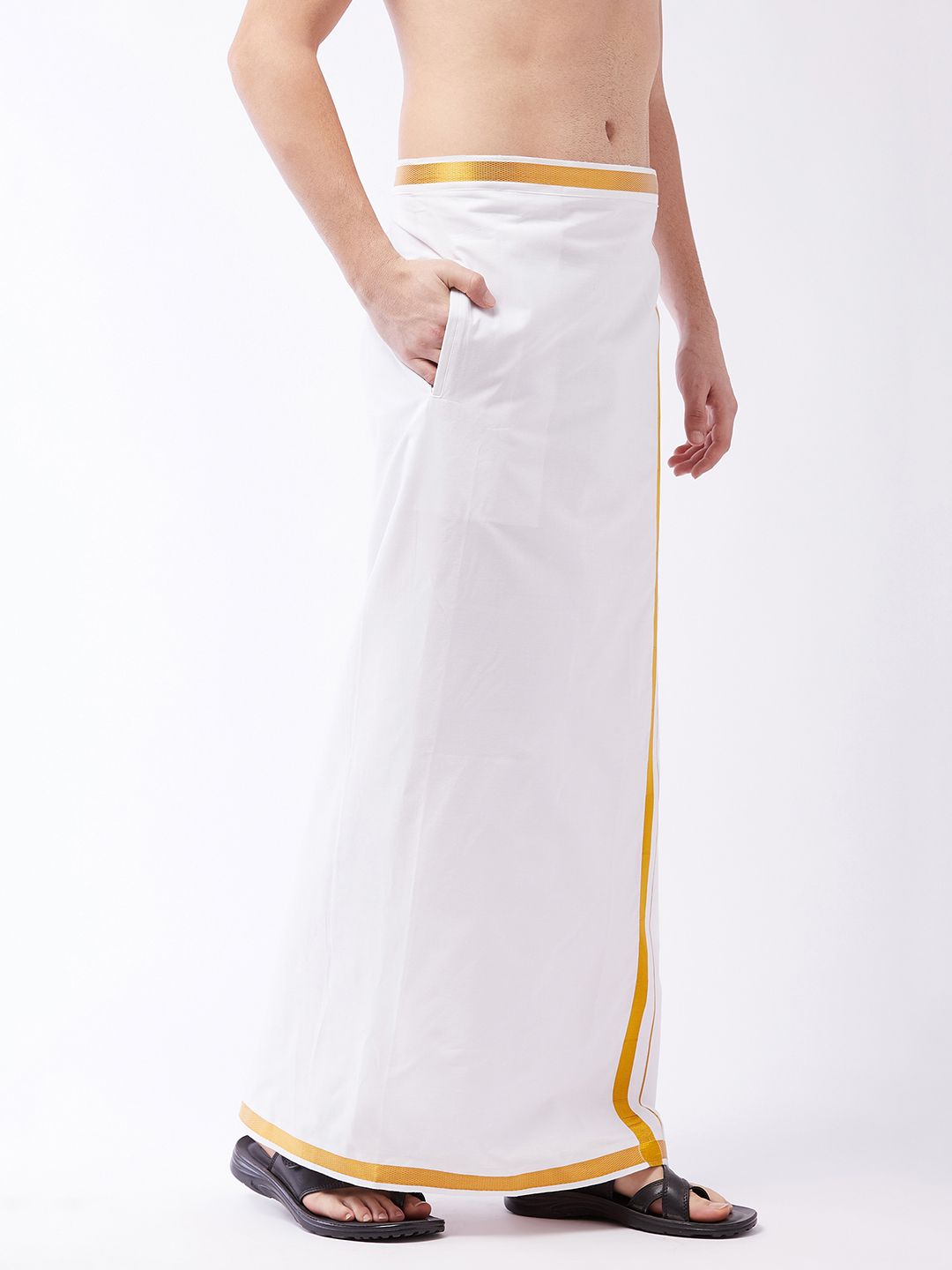 VASTRAMAY Men White Solid Cotton Dhoti