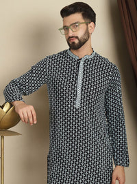 Anouk Geometric Printed Mandarin Collar Lengan Panjang Cotton Thread Work Kurta