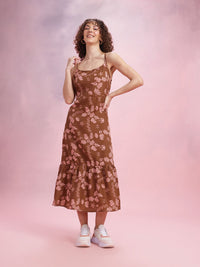 DressBerry Floral Print A-Line Midi Dress