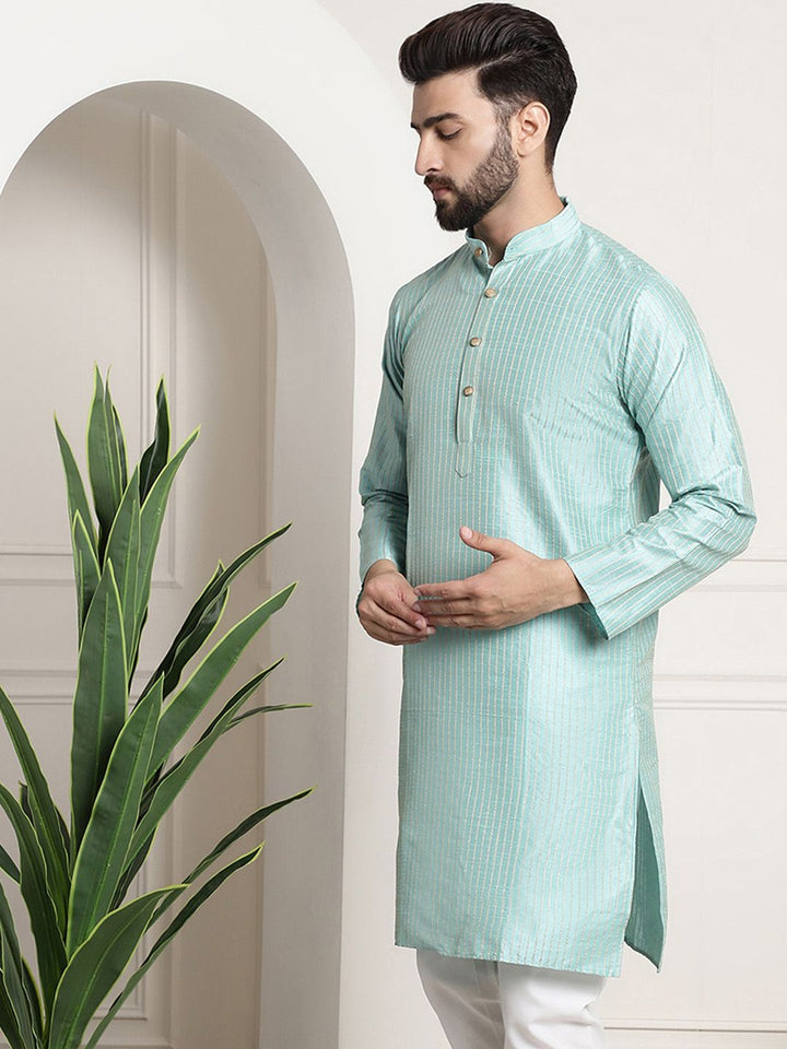 SOJANYA Striped Band Collar Straight Kurta