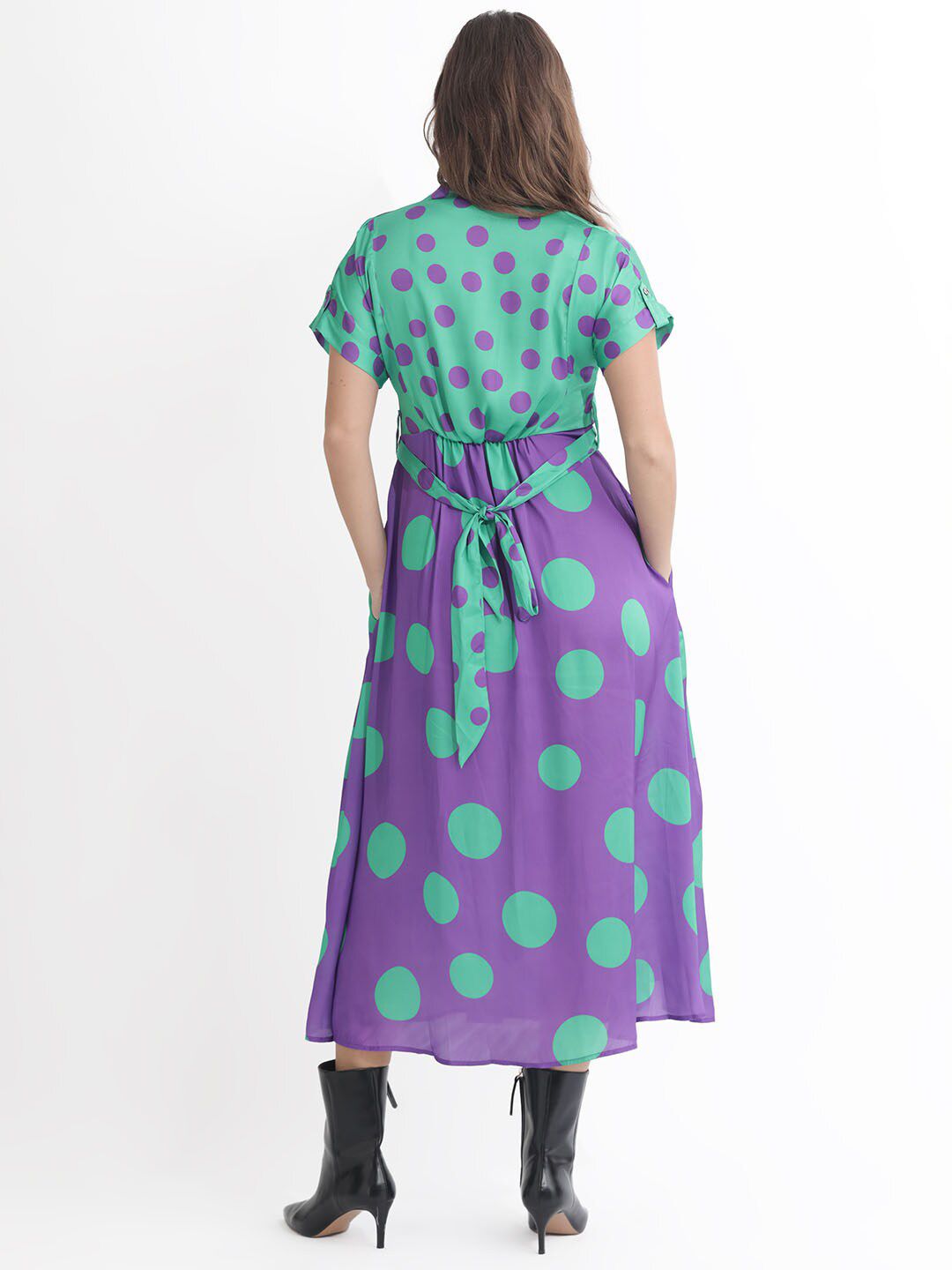 RAREISM Polka Dots Printed Belted A-line Dress