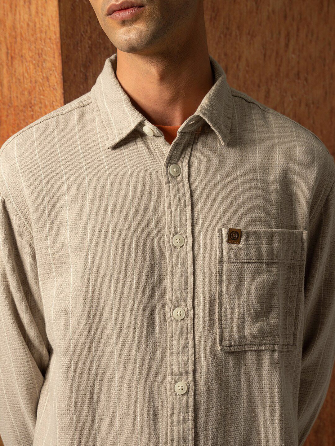 LOCOMOTIVE Oversized Dobby Textured Striped Overshirt