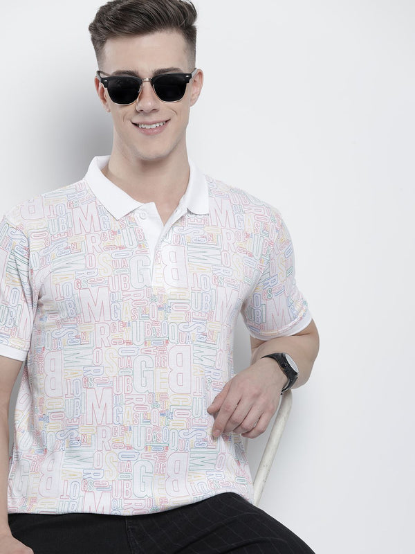 T-shirt kolar Polo Garage Co Typography yang dicetak