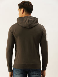 The Indian Garage Co Men Olive Green & Off-White Colourblocked Hooded Sweatshirt