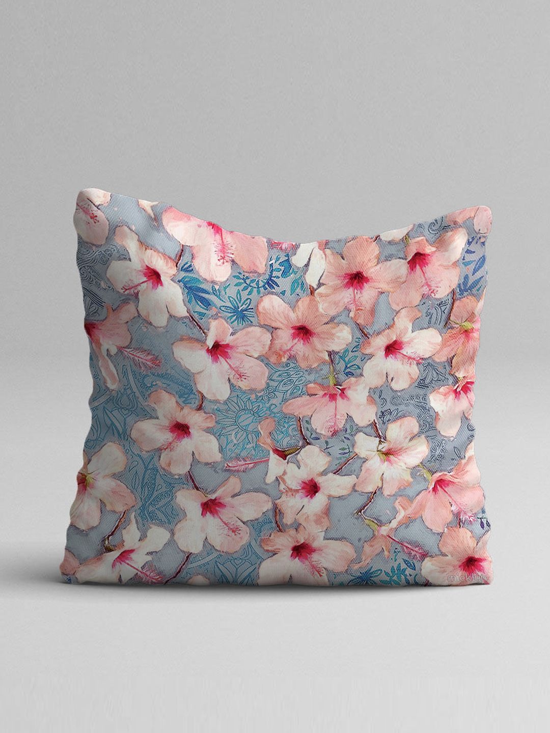 STITCHNEST Pink & Blue Set of 2 Floral Square Cushion Covers