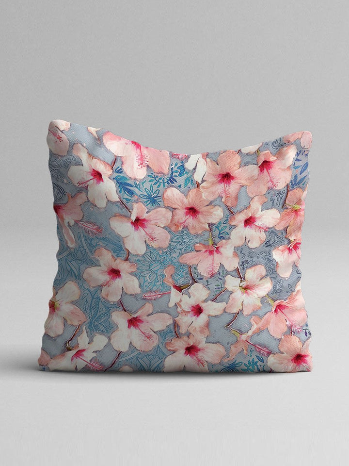 STITCHNEST Pink & Blue Set of 2 Floral Square Cushion Covers