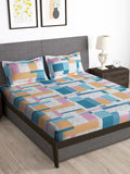 Story@home Grey & Blue 180 TC Queen Bedsheet with 2 Pillow Covers