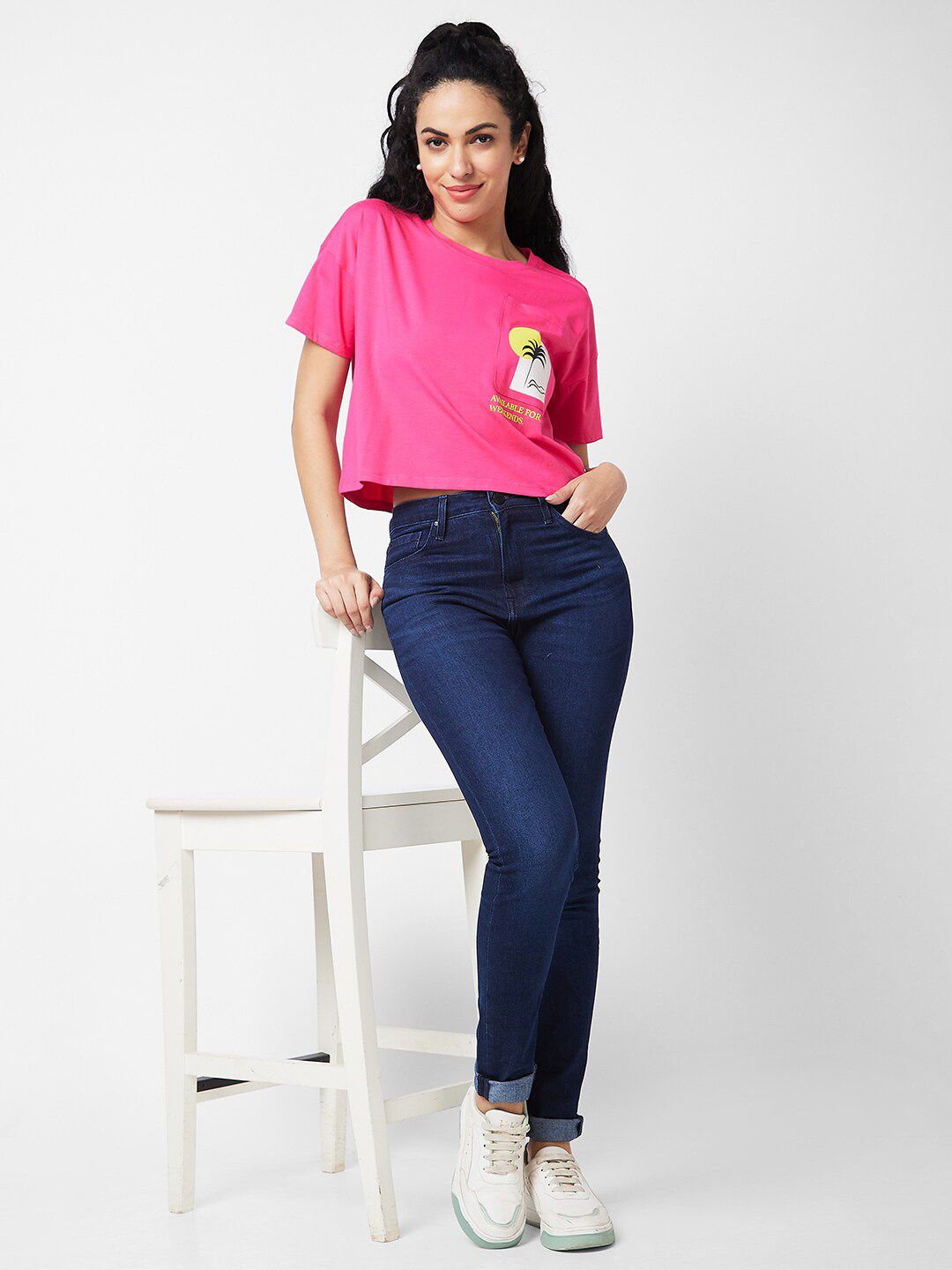 SPYKAR Graphic Printed Round Neck Cotton Pocket Boxy T-shirt