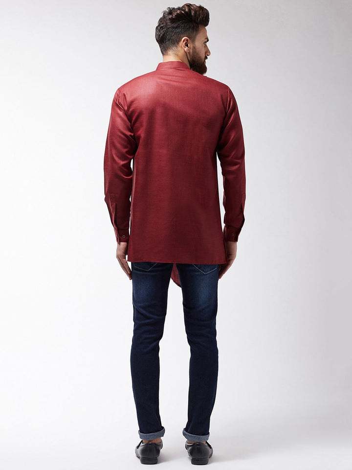 SOJANYA Men Maroon Solid Straight Kurta