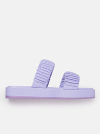 DressBerry Women Pleated Detail Open Toe Flats
