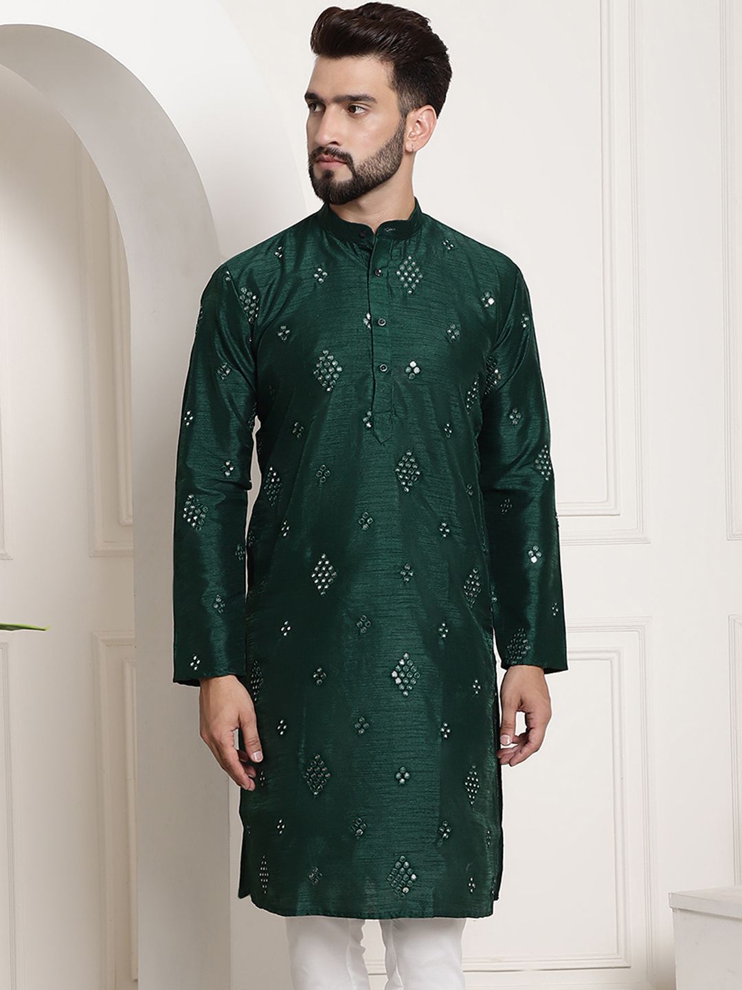 SOJANYA Cermin Kerja Dihiasi Kurta Kolar Mandarin