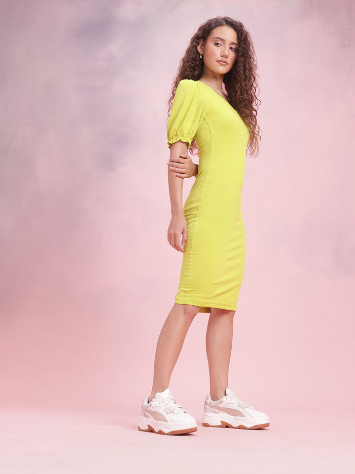 DressBerry Puff Sleeves Sheath Midi Dress