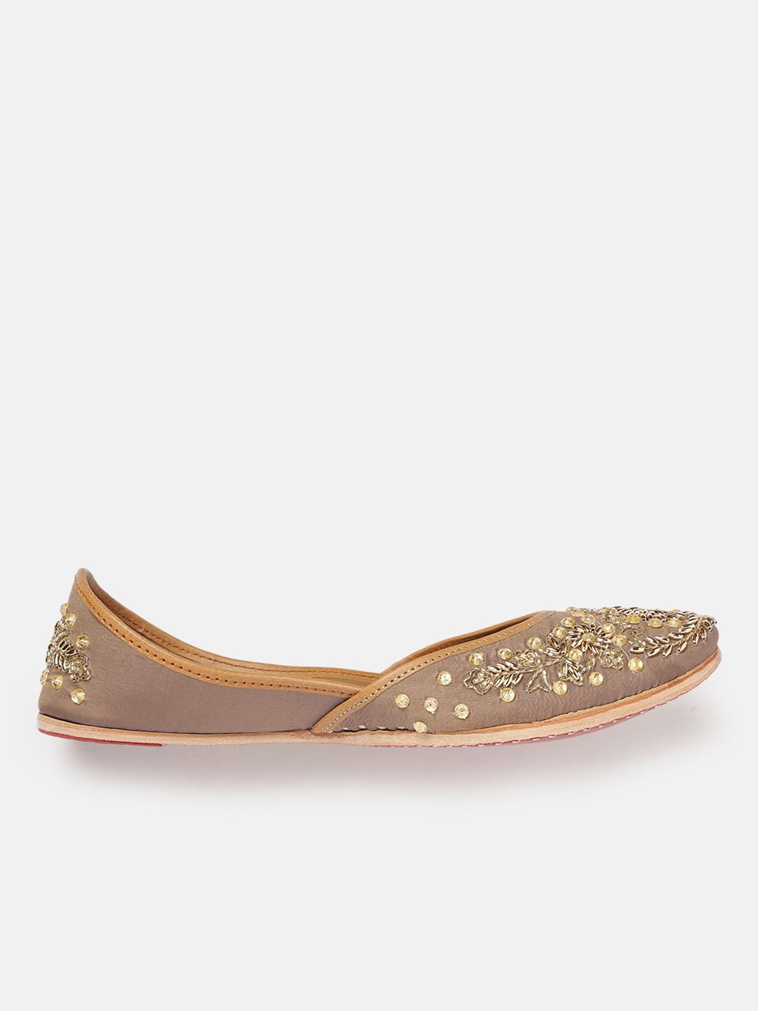 House of Pataudi Women Floral Embellished Leather Mojaris
