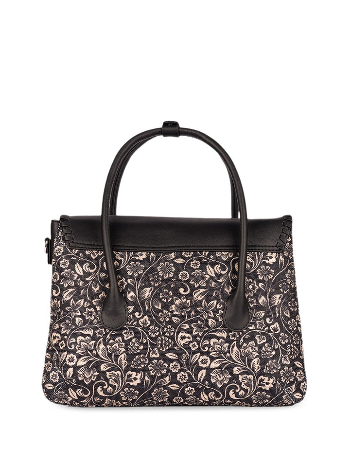 ZOUK Floral Printed Oversized Structured Jute Handheld Bag