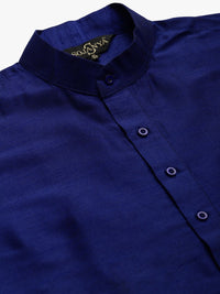SOJANYA Men Navy Blue Kurta with Churidar And Nehru Jacket