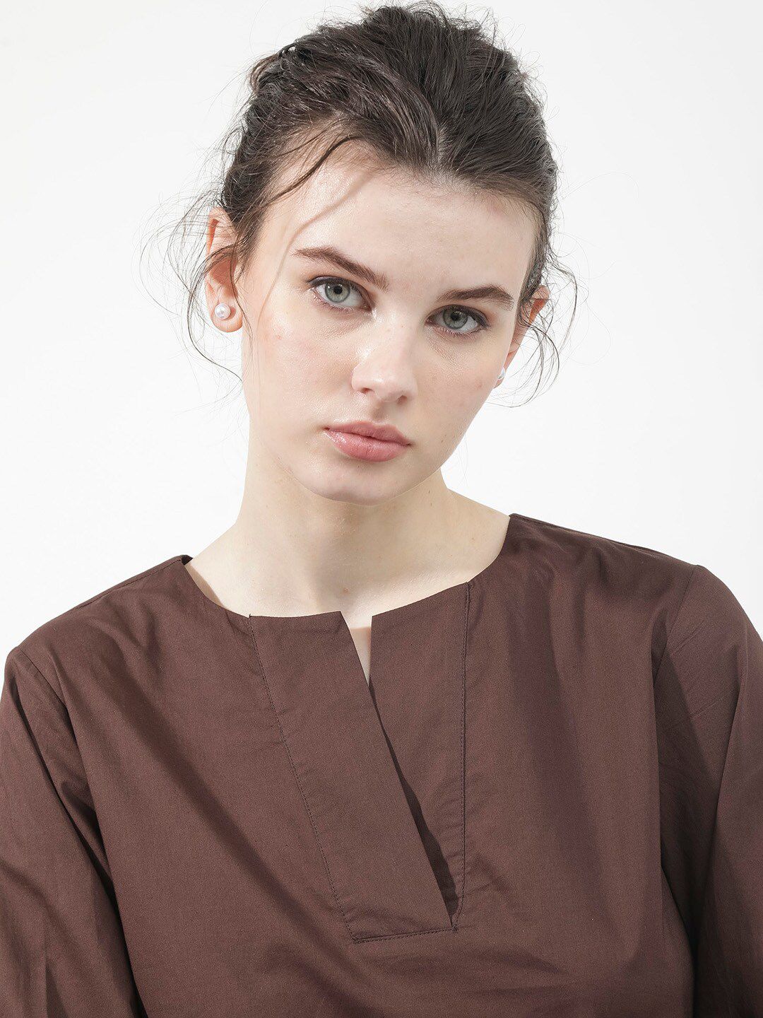 Rareism Notch Neck Cotton Atas