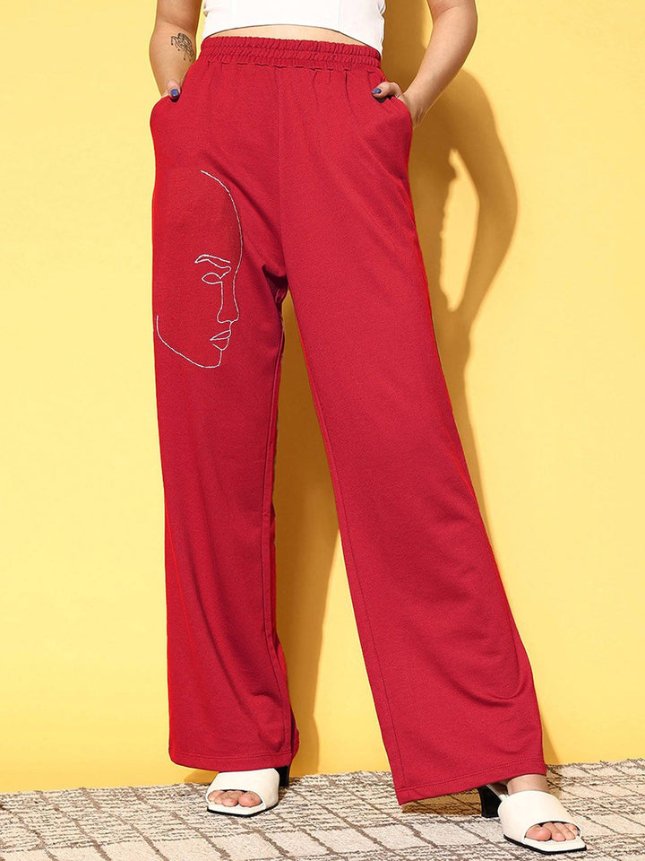 SASSAFRAS Women Graphic Printed Cotton Regular Fit Track Pants
