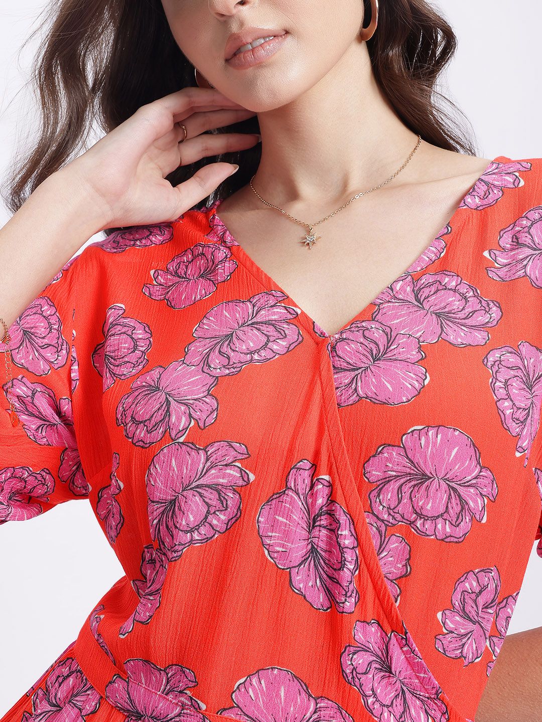 DressBerry Garden Floral Print Tie-Up V-Neck Wrap Dress