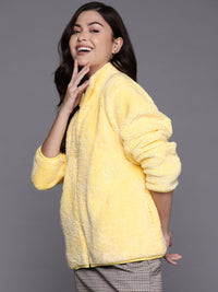 SASSAFRAS Women Yellow Faux Fur Tailored Jacket