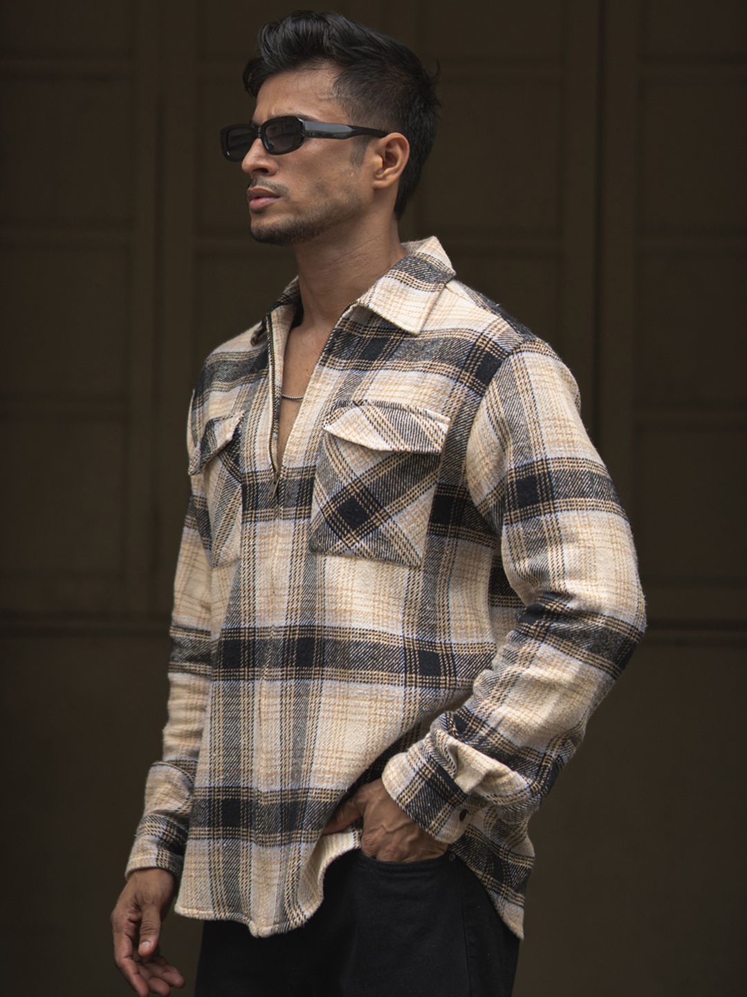 Powerlook Men Spread Collar Tartan Checked Cotton Casual Shirt