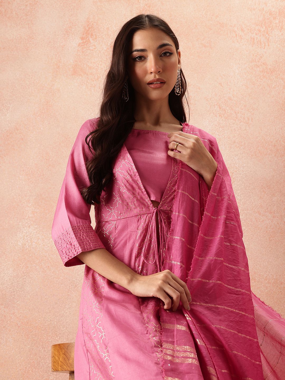 all about you Foil Printed Empire Kurta Sets With Dupatta