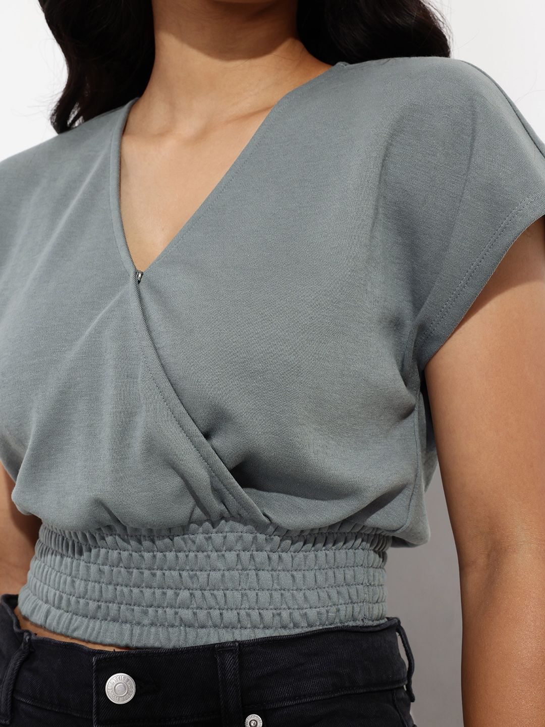 DressBerry The Soft Life Wrap Style Blouson Crop Top