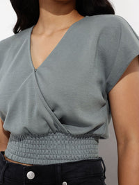 DressBerry The Soft Life Wrap Style Blouson Crop Top