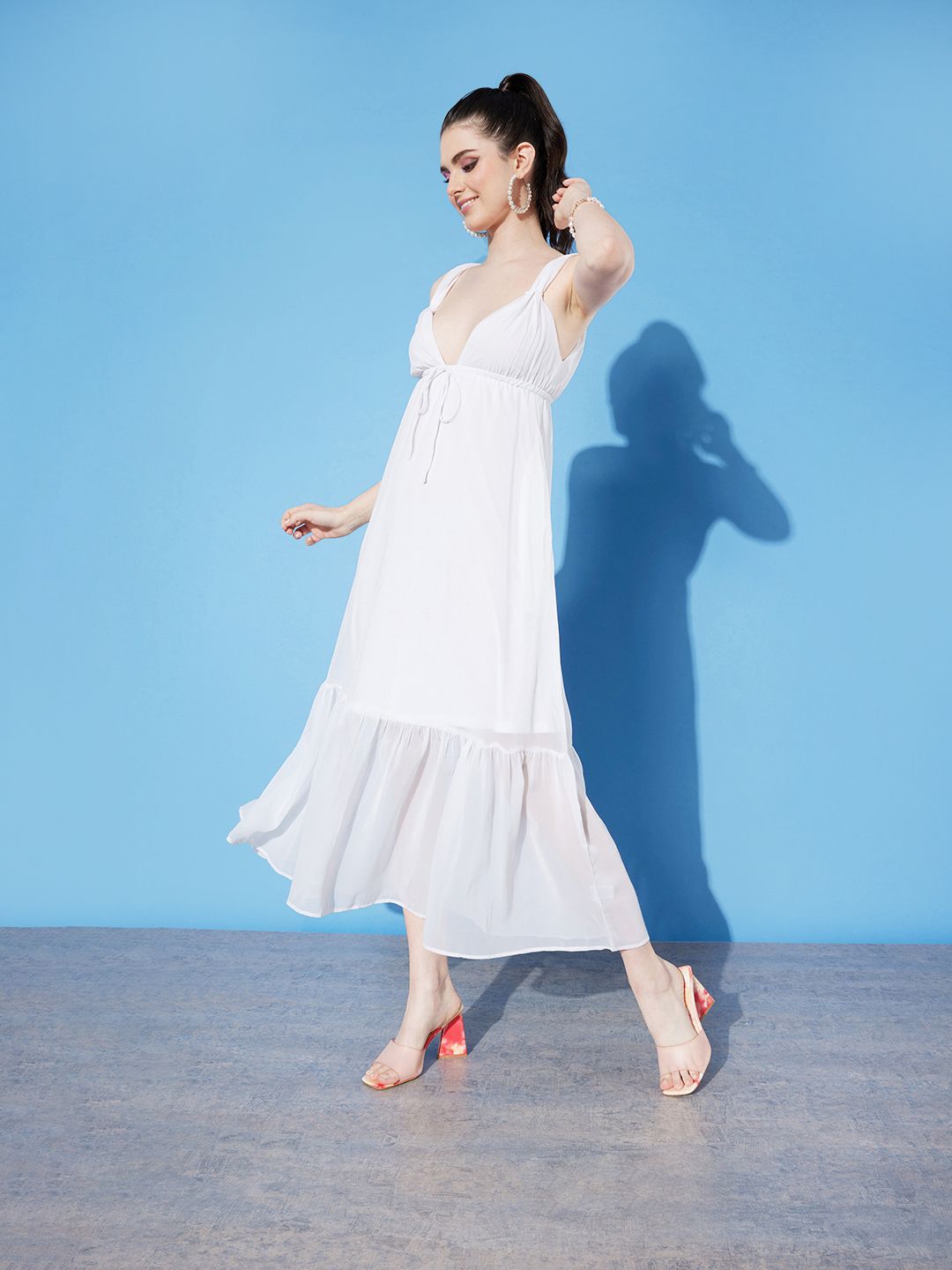 DressBerry Solid Sleeveless Maxi Dress With Gathers Detail