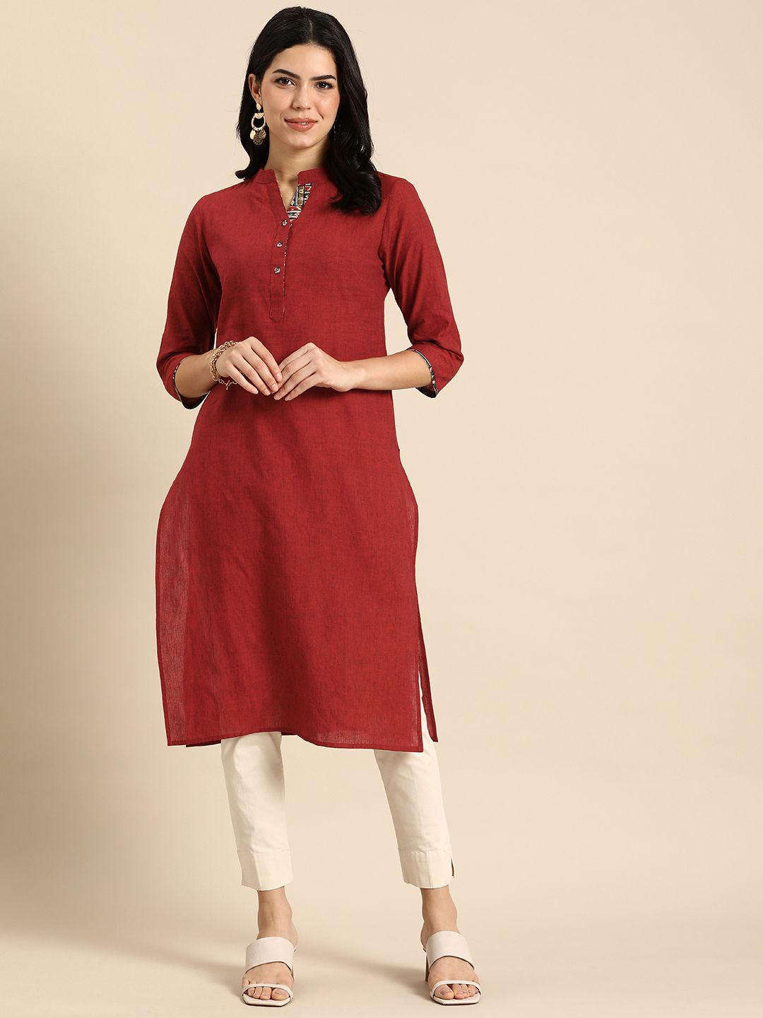 Anouk Women Solid Straight Kurta