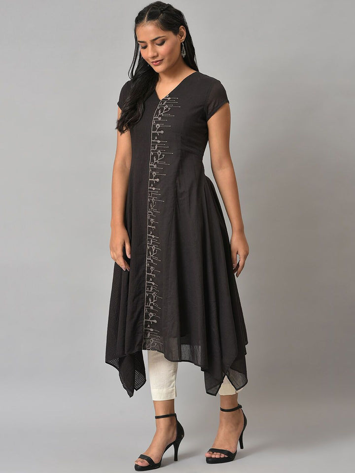 W Women Brown Ethnic Motifs Embroidered Thread Work Kurta