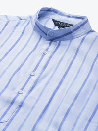 SOJANYA Men Blue Pure Cotton Striped Kurta