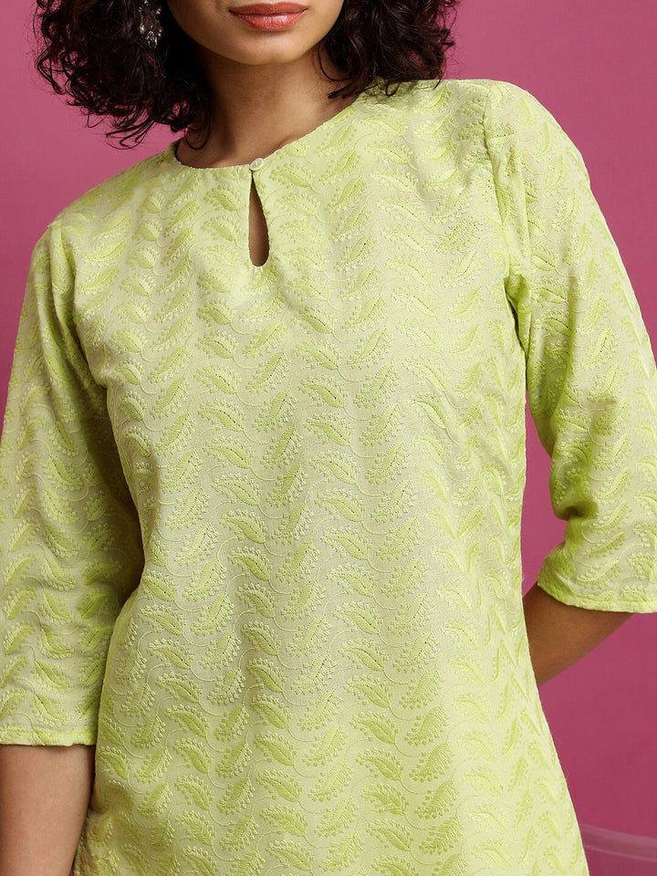 Vishudh Lime Green Floral Embroidered Straight Kurta