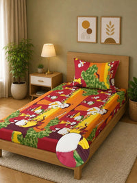 Moda Rapido X KLOTTHE Watak Kartun Hijau & Merah 400 TC Cadar Bujang dengan 1 Sarung Bantal