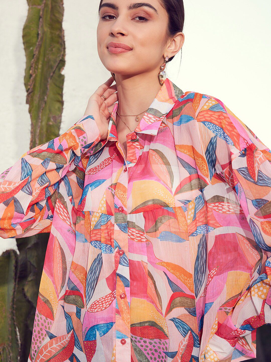 STREET 9 Women Pink & Yellow Comfort Floral Printed Casual Shirt