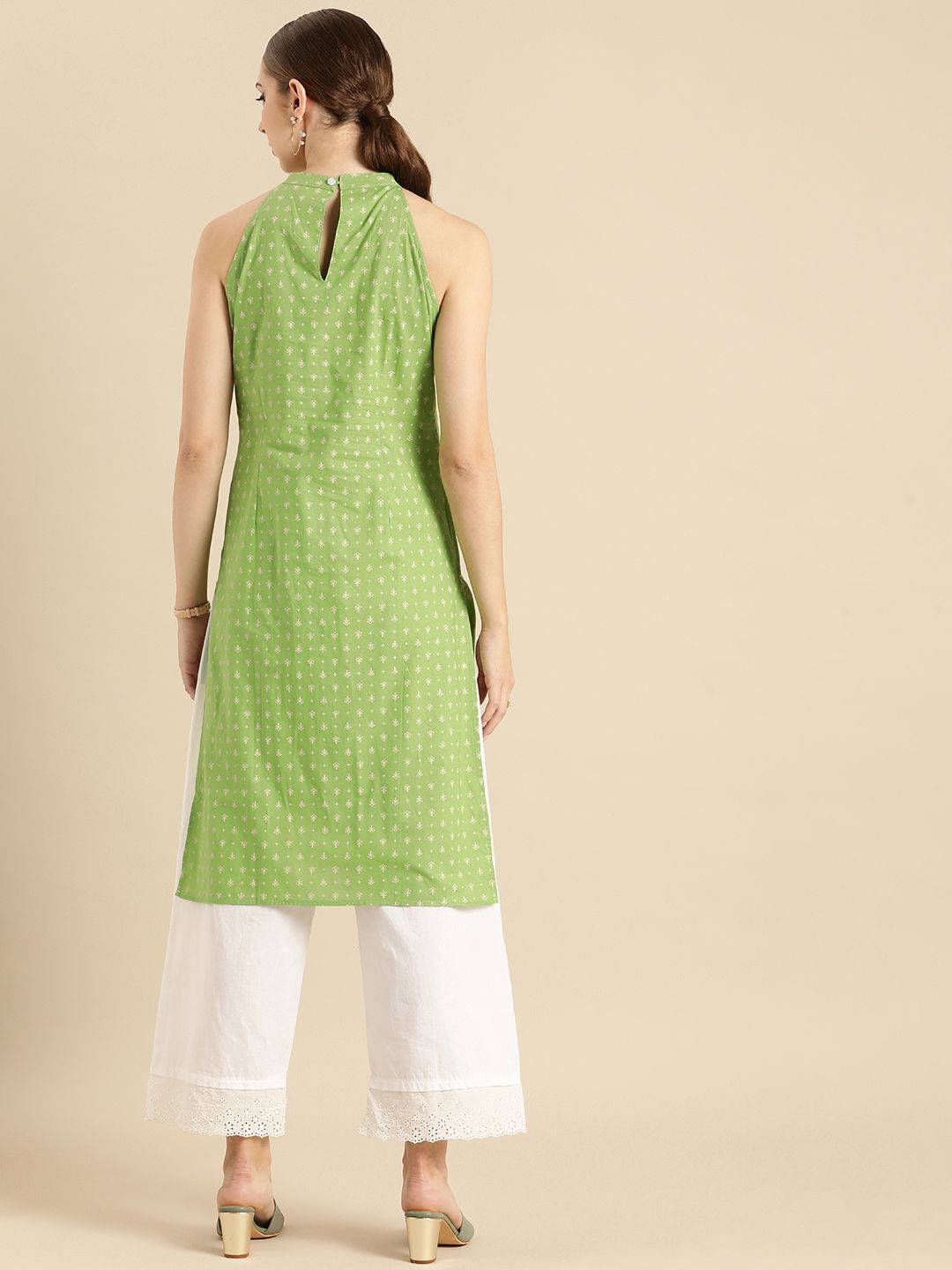 Anouk Ethnic Motifs Printed Halter Neck Pure Cotton Kurta
