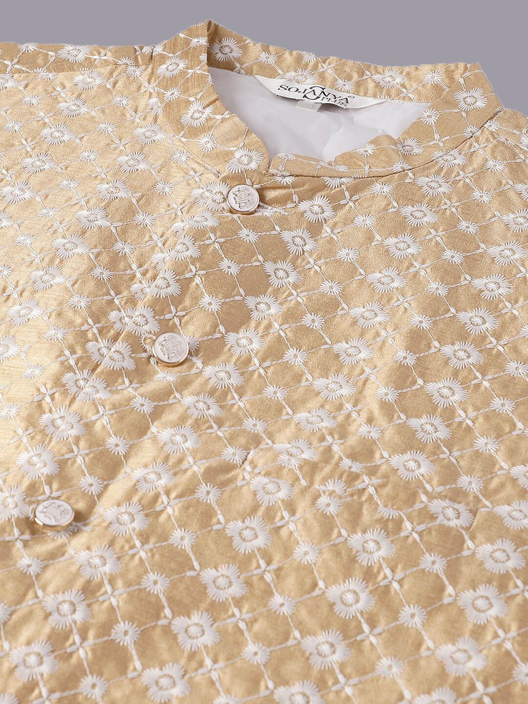 SOJANYA PLUS Plus Size Sulam Kurta Dengan Piyama & Sulam Jaket Nehru