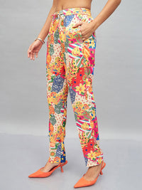 SASSAFRAS Yellow Women Floral Printed Straight Fit Trousers