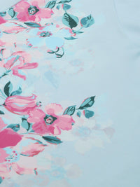 AND Blue Floral A-Line Puff Sleeve Dress